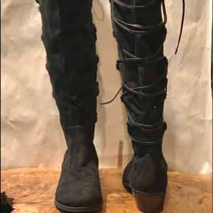 Justfab Beckett Black Corset Back Riding Boots